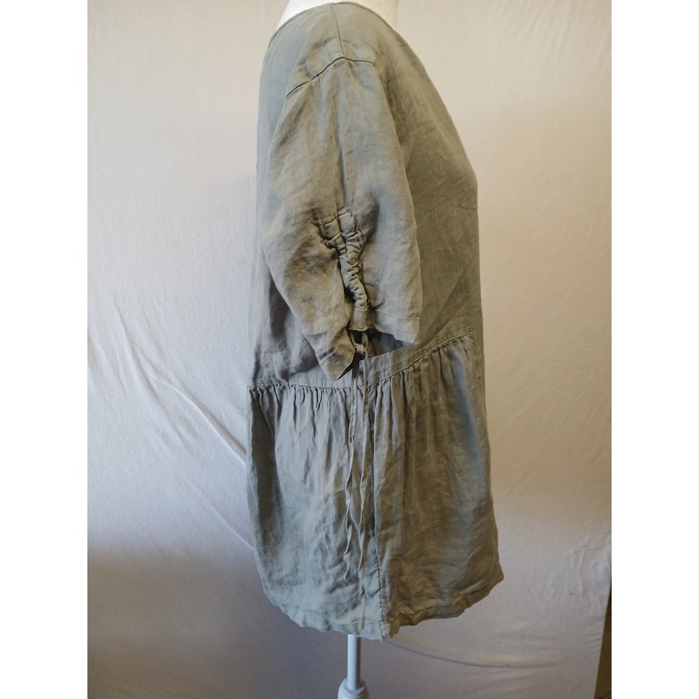 Sigrid Olsen 100% linen blouse lagenlook peasent medium sage green Tunic - Picture 2 of 8